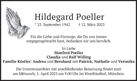 Traueranzeige von Hildegard Poeller von merkurtz