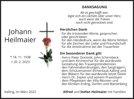 Traueranzeige von Johann Heilmaier von merkurtz