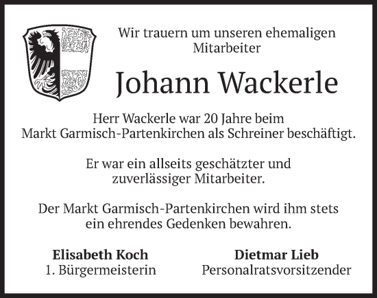 Traueranzeige von Johann Wackerle von merkurtz