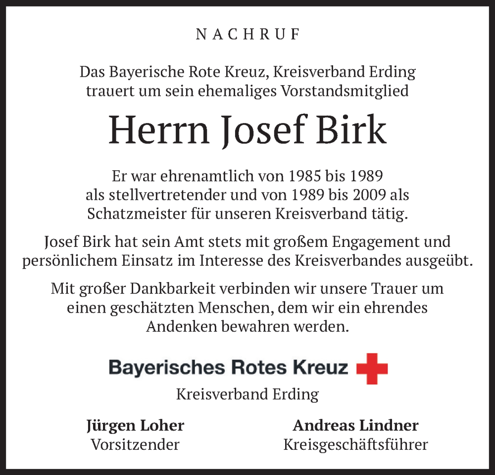  Traueranzeige für Josef Birk vom 04.03.2023 aus merkurtz