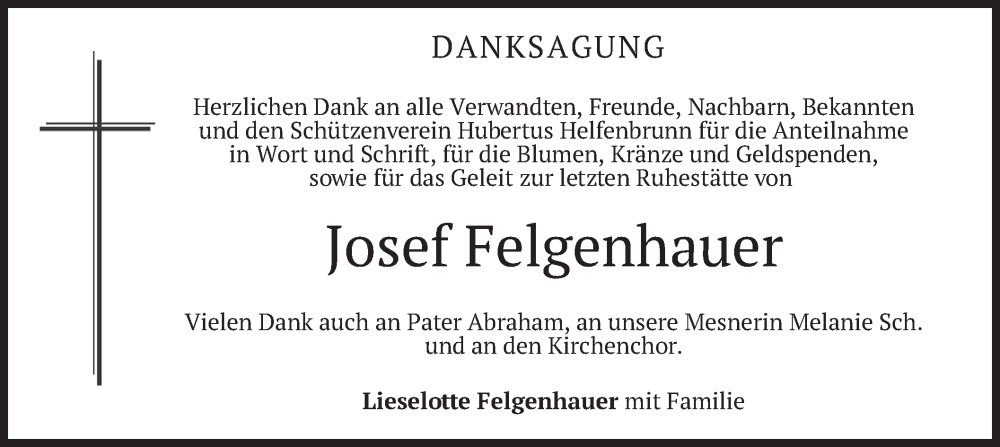  Traueranzeige für Josef Felgenhauer vom 25.03.2023 aus merkurtz