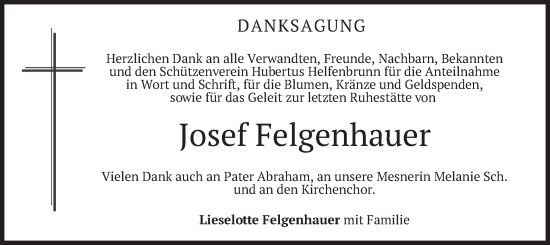 Traueranzeige von Josef Felgenhauer von merkurtz