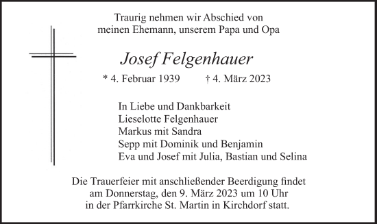 Traueranzeige von Josef Felgenhauer von merkurtz