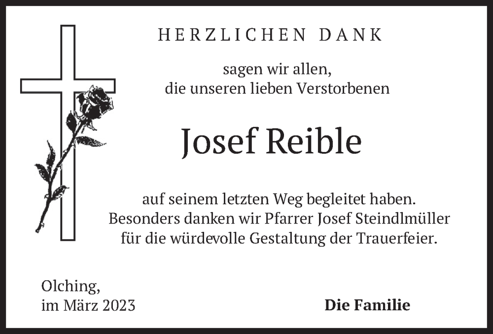  Traueranzeige für Josef Reible vom 25.03.2023 aus merkurtz