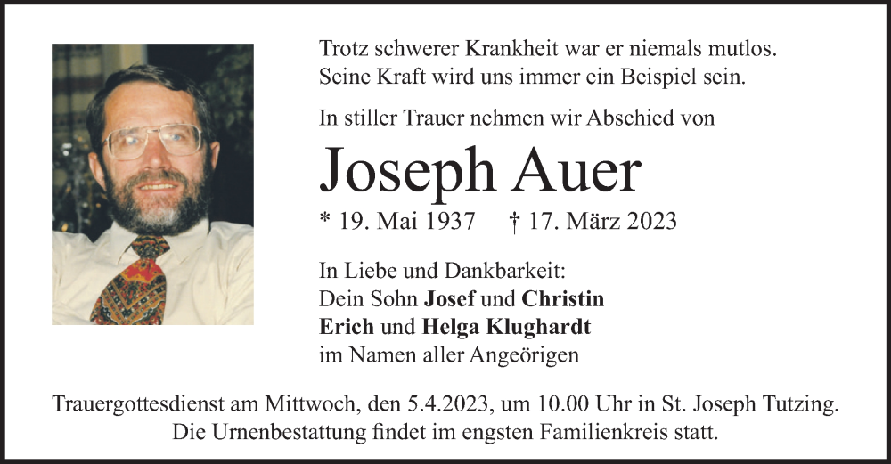  Traueranzeige für Joseph Auer vom 25.03.2023 aus merkurtz