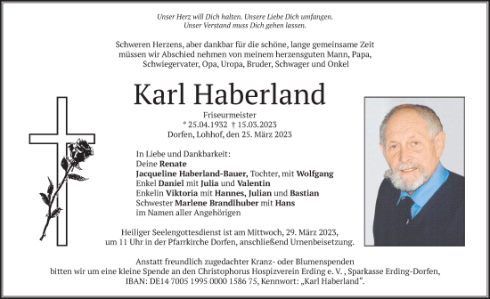 Traueranzeige von Karl Haberland von merkurtz