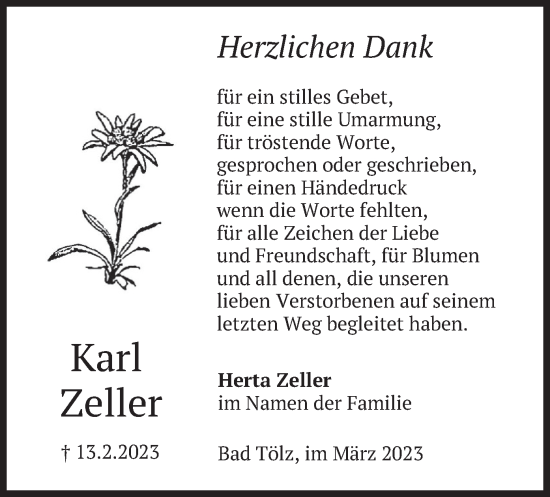 Traueranzeige von Karl Zeller von merkurtz