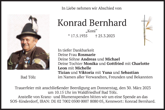 Traueranzeige von Konrad Bernhard von merkurtz