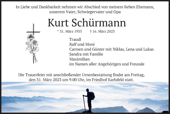 Traueranzeige von Kurt Schürmann von merkurtz