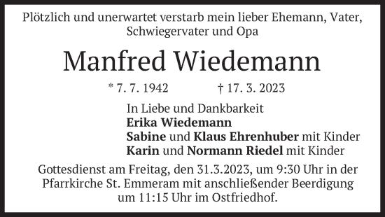 Traueranzeige von Manfred Wiedemann von merkurtz