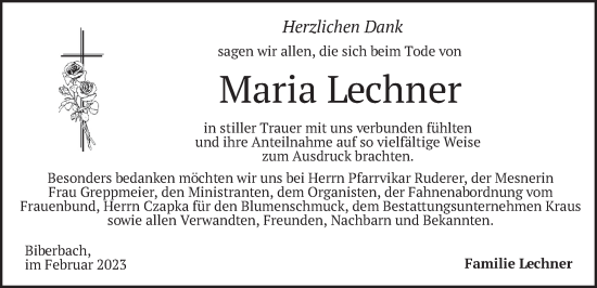 Traueranzeige von Maria Lechner von merkurtz