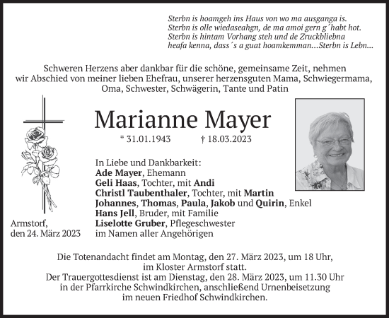 Traueranzeige von Marianne Mayer von merkurtz