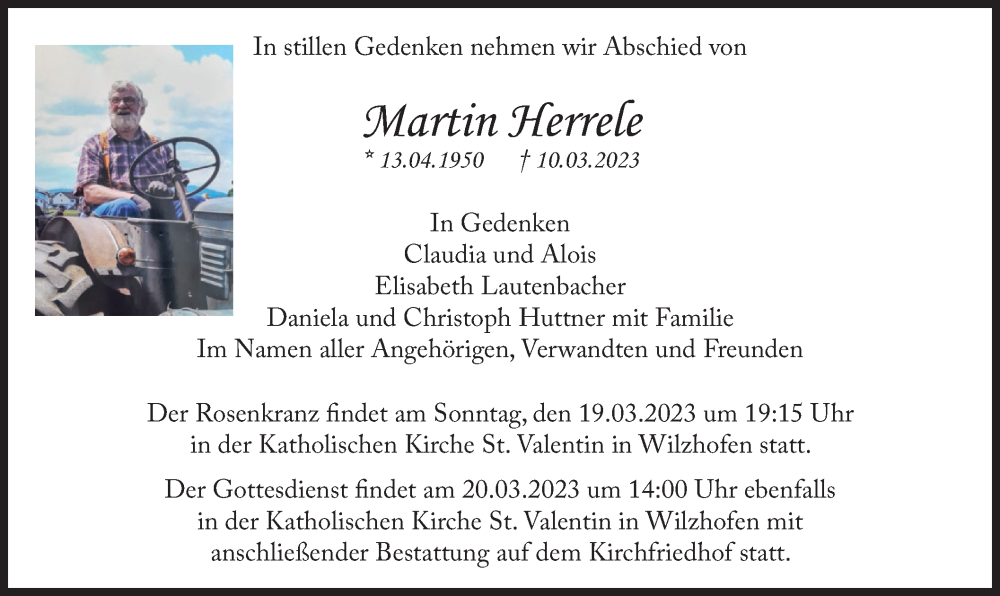  Traueranzeige für Martin Herrele vom 18.03.2023 aus merkurtz