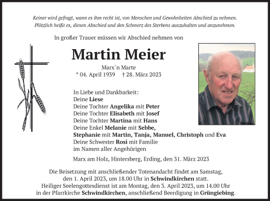 Traueranzeige von Martin Meier von merkurtz