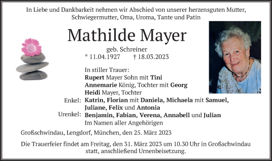 Traueranzeige von Mathilde Mayer von merkurtz