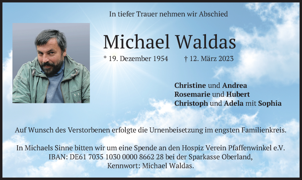  Traueranzeige für Michael Waldas vom 25.03.2023 aus merkurtz