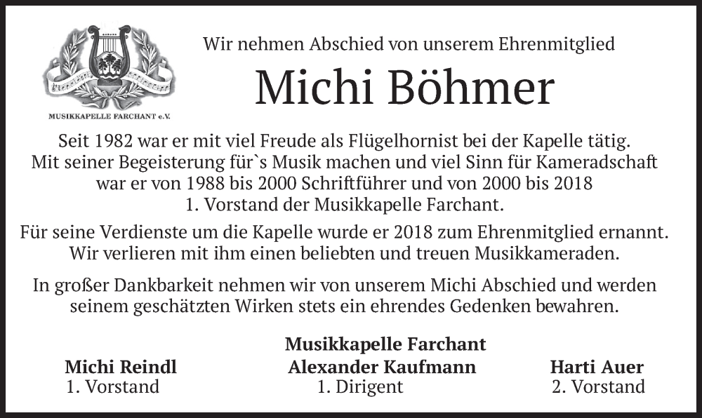  Traueranzeige für Michi Böhmer vom 29.03.2023 aus merkurtz