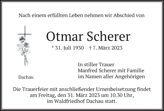 Traueranzeige von Otmar Scherer von merkurtz