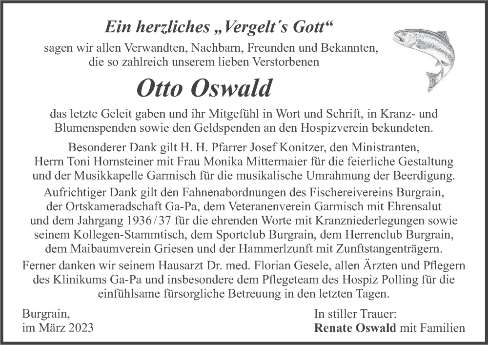  Traueranzeige für Otto Oswald vom 18.03.2023 aus merkurtz