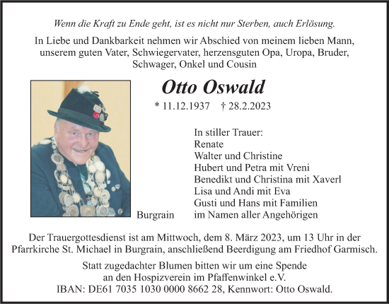 Traueranzeige von Otto Oswald von merkurtz