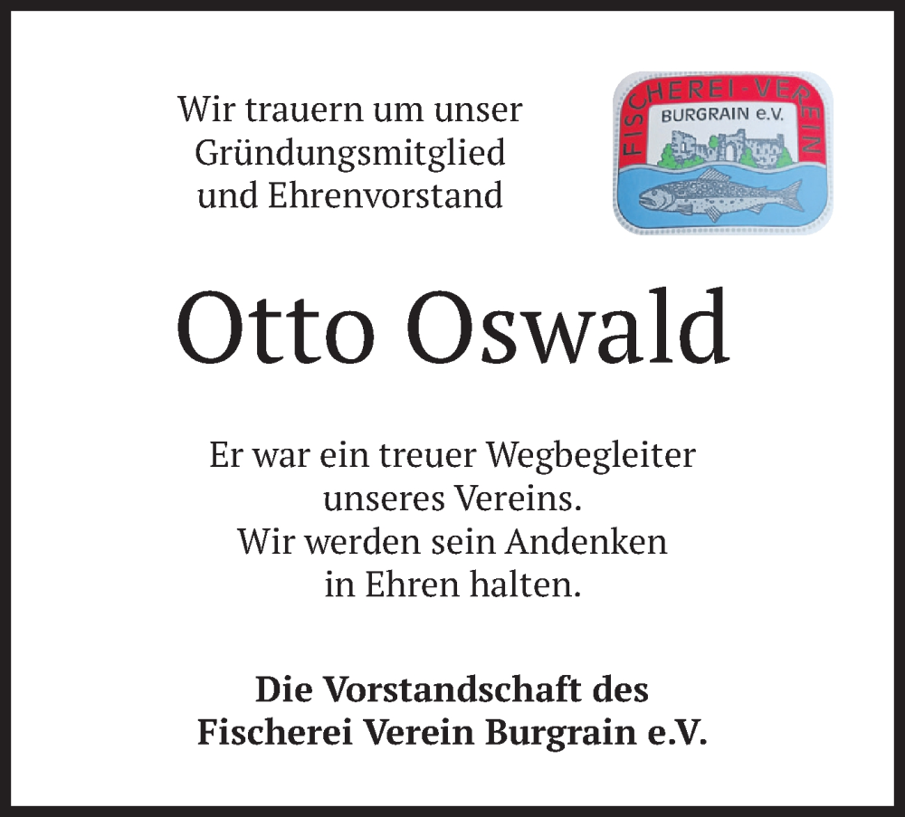  Traueranzeige für Otto Oswald vom 04.03.2023 aus merkurtz
