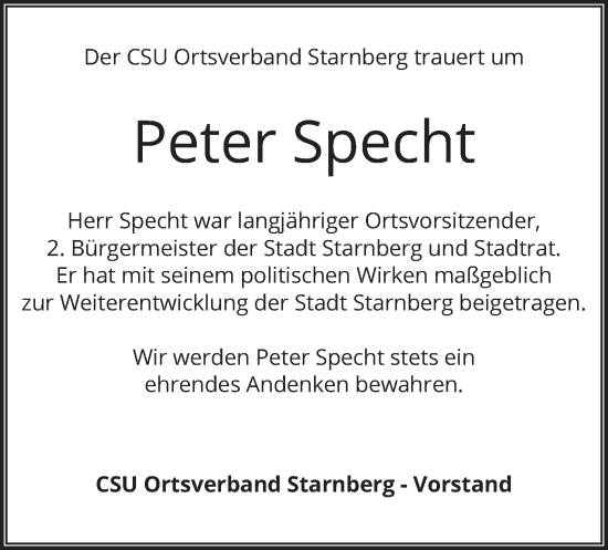Traueranzeige von Peter Specht von merkurtz