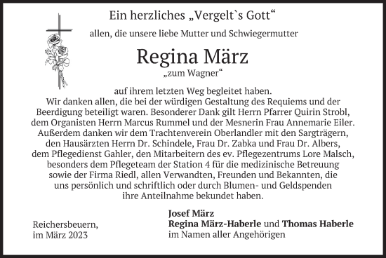 Traueranzeige von Regina März von merkurtz