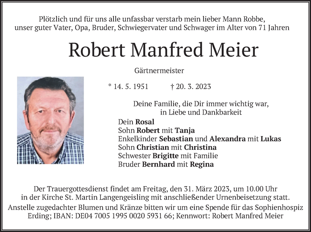  Traueranzeige für Robert Manfred Meier vom 29.03.2023 aus merkurtz