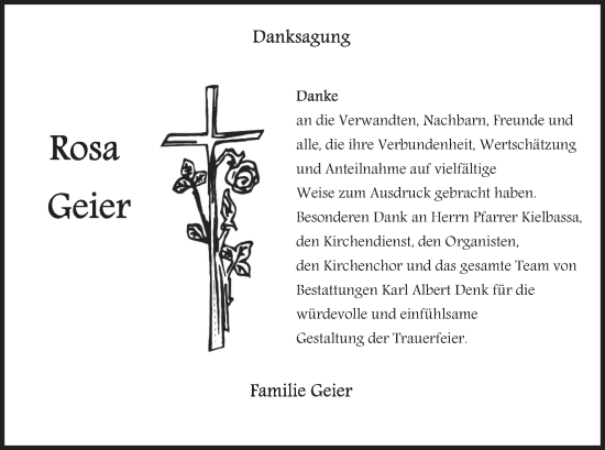 Traueranzeige von Rosa Geier von merkurtz