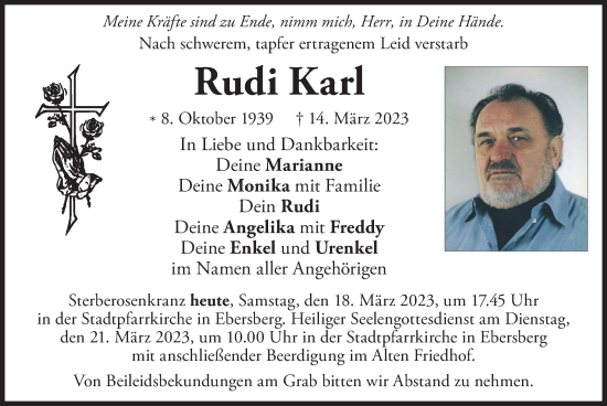Traueranzeige von Rudi Karl von merkurtz