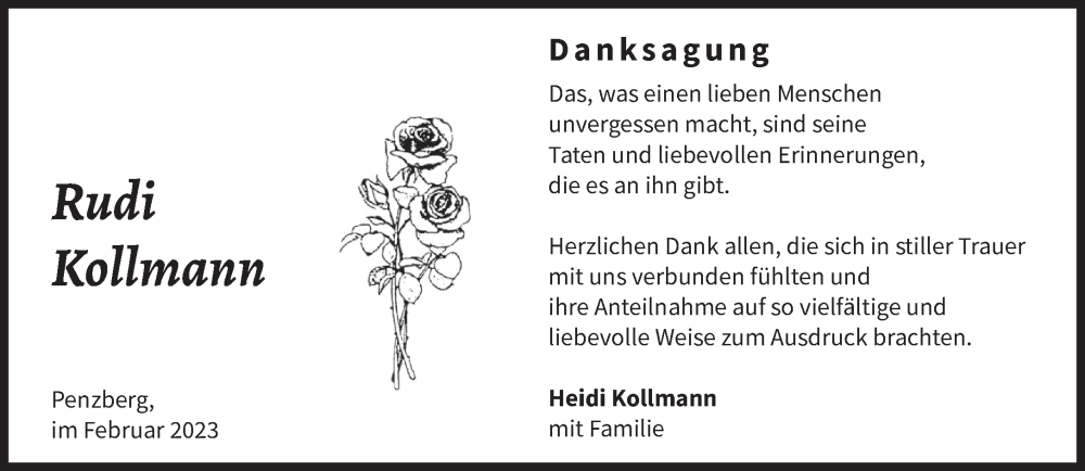  Traueranzeige für Rudi Kollmann vom 01.03.2023 aus Das Gelbe Blatt Penzberg