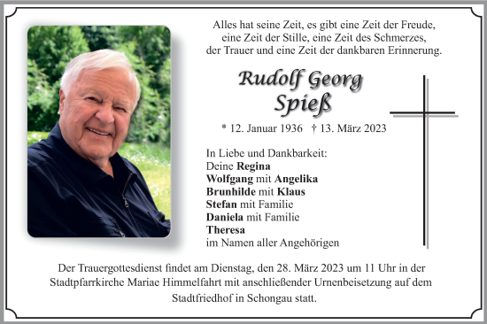 Traueranzeige von Rudolf Georg Spieß von merkurtz