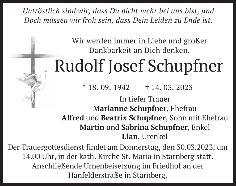  Traueranzeige für Rudolf Josef Schupfner vom 18.03.2023 aus merkurtz