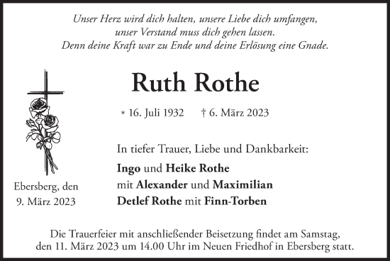 Traueranzeige von Ruth Rothe von merkurtz