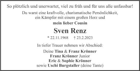 Traueranzeige von Sven Renz von merkurtz