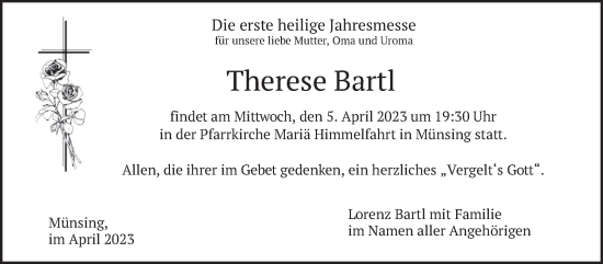 Traueranzeige von Therese Bartl von merkurtz