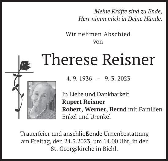 Traueranzeigen Von Therese Reisner | Trauer.merkur.de