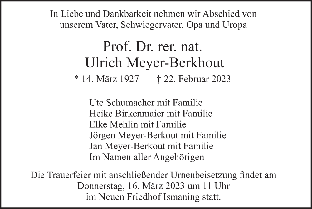  Traueranzeige für Ulrich Meyer-Berkhout vom 11.03.2023 aus merkurtz