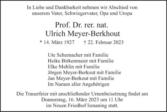 Traueranzeige von Ulrich Meyer-Berkhout von merkurtz