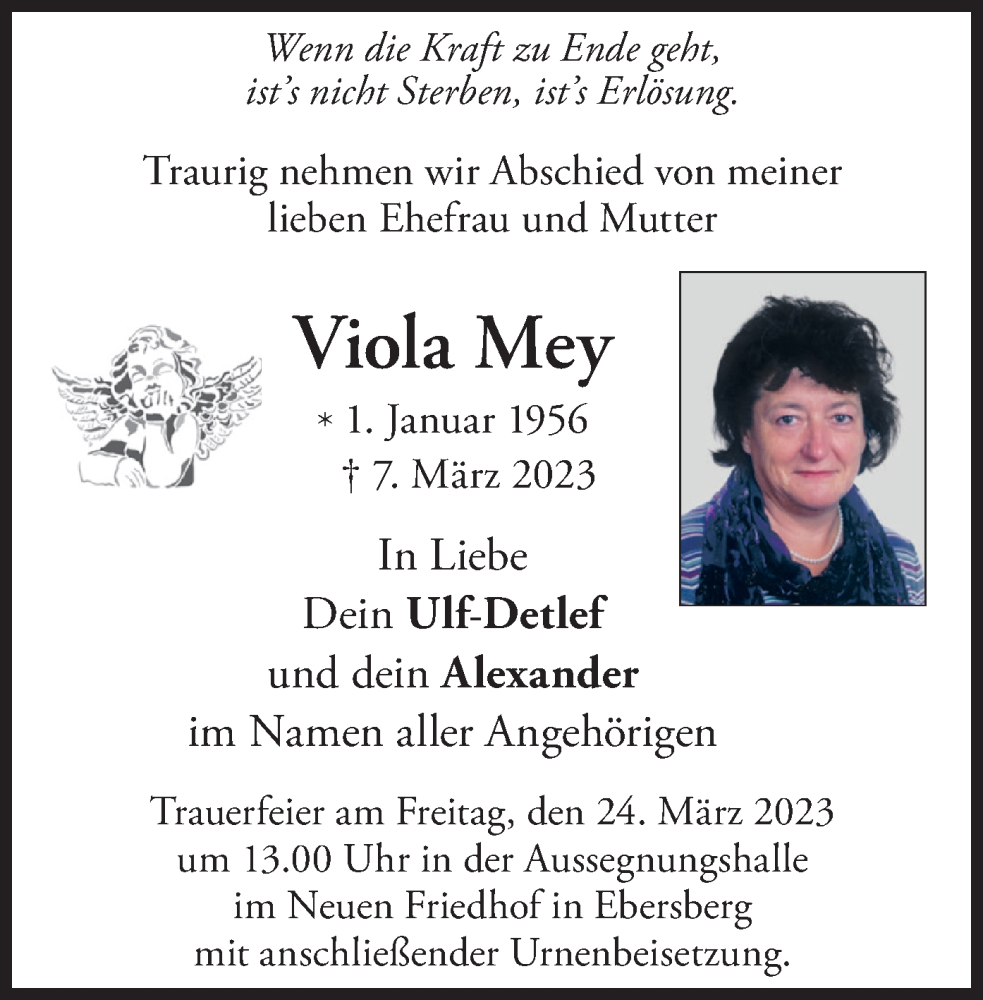 Traueranzeige für Viola Mey vom 21.03.2023 aus merkurtz