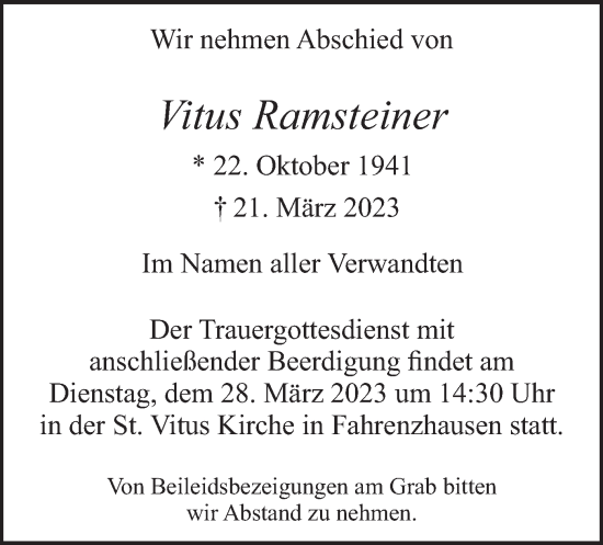 Traueranzeige von Vitus Ramsteiner von merkurtz