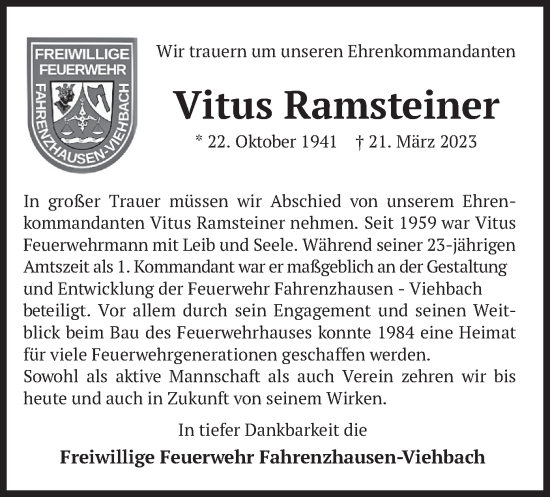 Traueranzeige von Vitus Ramsteiner von merkurtz