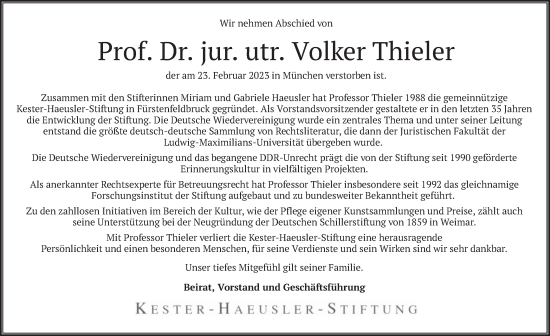 Traueranzeige von Volker Thieler von merkurtz