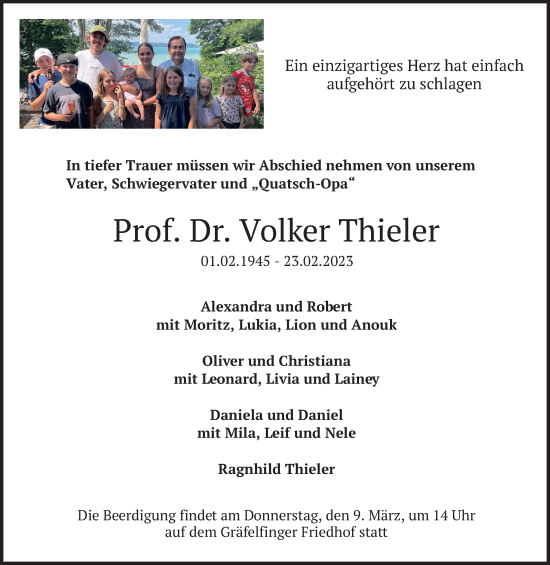 Traueranzeige von Volker Thieler von merkurtz