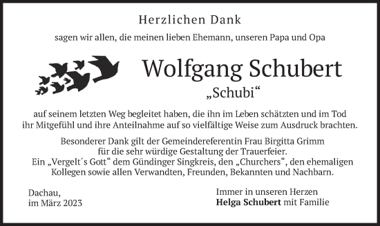 Traueranzeige von Wolfgang Schubert von merkurtz