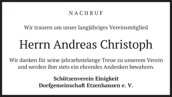 Traueranzeige von Andreas Christoph von merkurtz