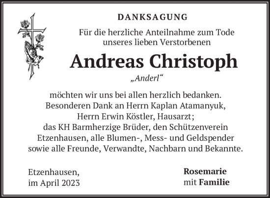 Traueranzeige von Andreas Christoph von merkurtz