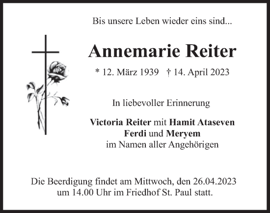 Traueranzeige von Annemarie Reiter von merkurtz