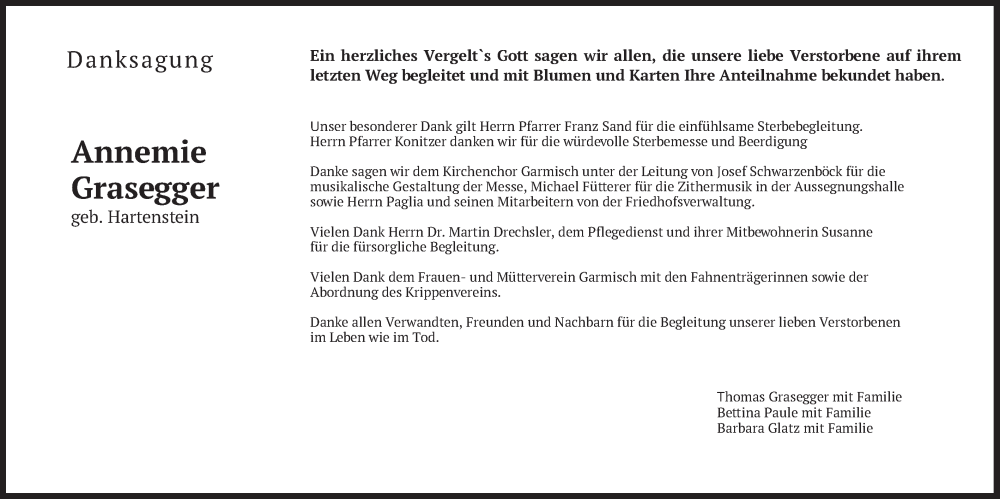  Traueranzeige für Annemie Grasegger vom 15.04.2023 aus merkurtz