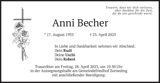 Traueranzeige von Anni Becher von merkurtz